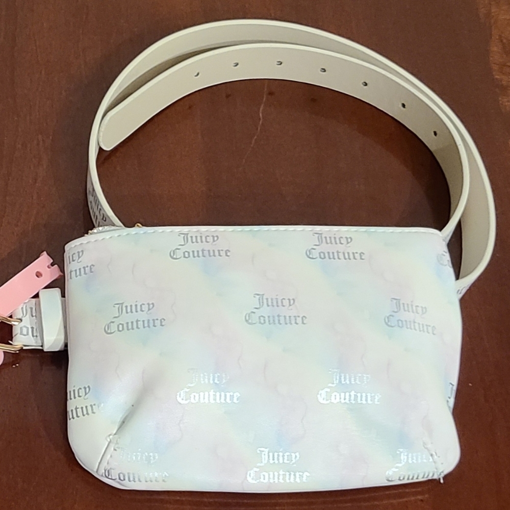 JUICY COUTURE LOGO RAINBOW WHITE FANNY PACK BELT TRAVEL BAG POUCH